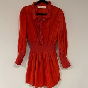 Jen's Pirate Booty Mini‎ Dress Ruffle Trim Long Sleeve Red Dress Size M